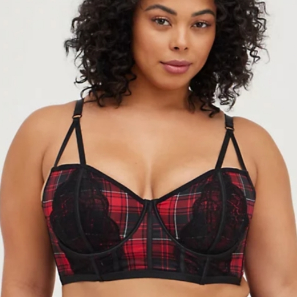 LAST ONE! | NWT | Torrid Plaid Red Unlined Longline Strappy Bralette | Size 1 - Picture 3 of 8
